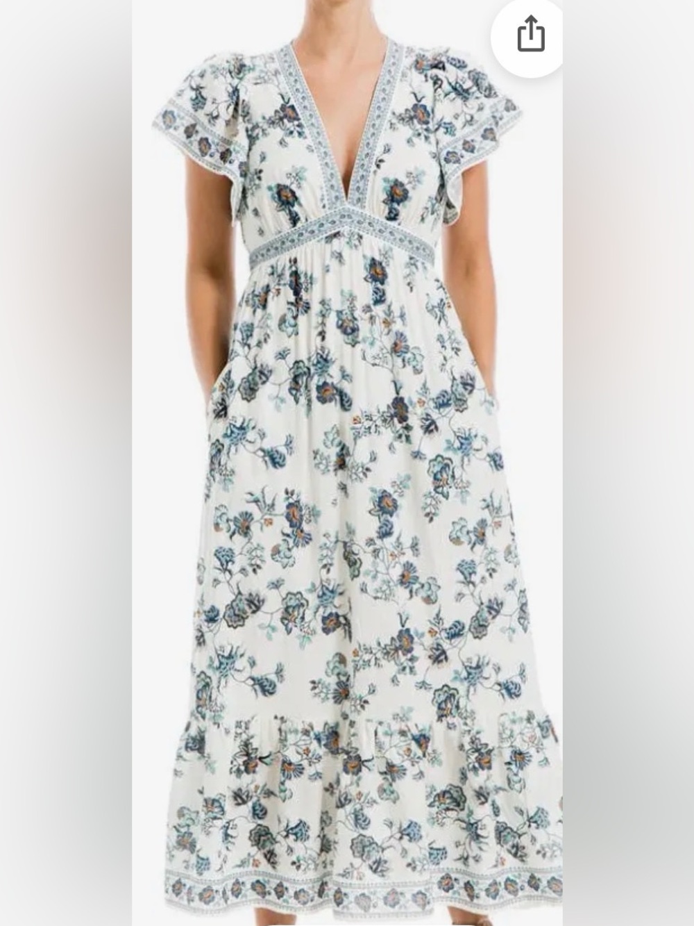 Max Studio White Floral Maxi Dress with Blue Bouquet Print